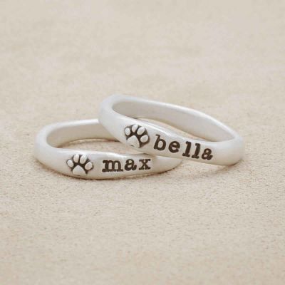 furry footprint sterling silver stacking ring personalized with pet names
