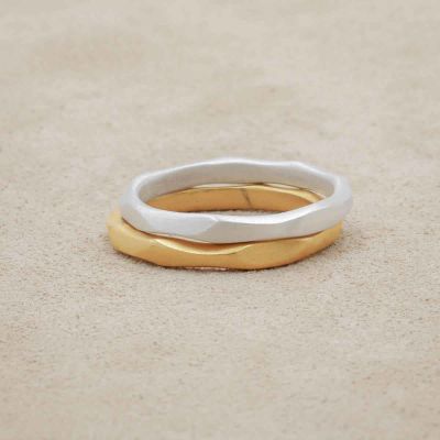 Geometric stacking ring handcrafted in yellow gold sterling silver and stackable with other mix and match stacking rings