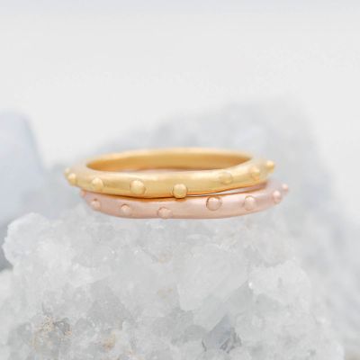 Happy dots stacking ring handcrafted in yellow gold plated sterling silver and stackable with other mix and match stacking rings
