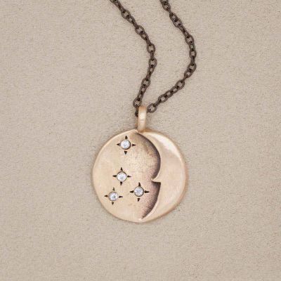 I love you moon and stars necklace handcrafted in bronze and set with up to 7 crystal stones the size of 2mm and engraved on the back