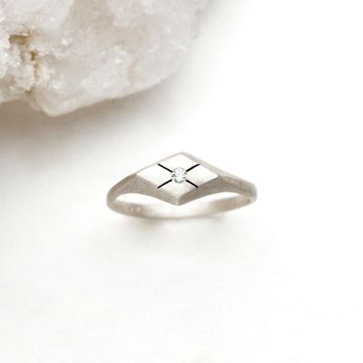 Adored ring hand-molded and cast in sterling silver set with a 2mm genuine diamond