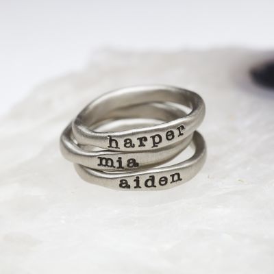 Personalized 10k white gold stackable name rings 