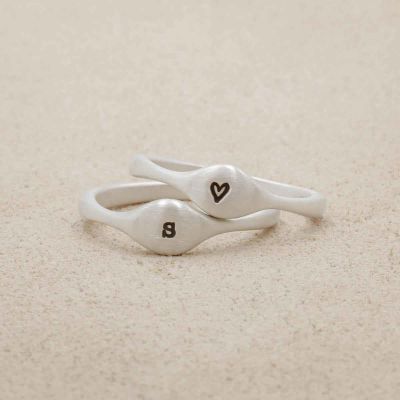 Initial stacking ring handcrafted and cast in sterling silver then hand-stamped with an initial