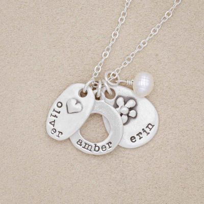 Sterling silver jumble of charms necklace with handcrafted, personalized sterling silver charms