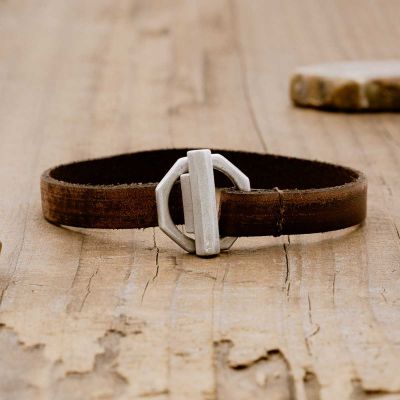 Life Forever bracelet handcrafted in water buffalo brown leather and a sterling silver toggle closure