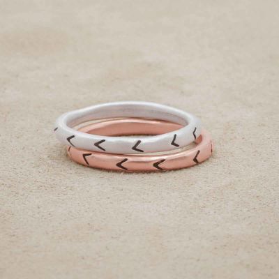 Forward arrows stacking ring handcrafted in rose gold sterling silver and stackable with other mix and match stacking rings