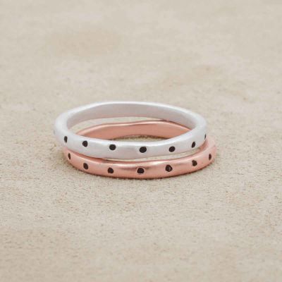 Polka dots stacking ring handcrafted in rose gold plated sterling silver and stackable with other mix and match stacking rings