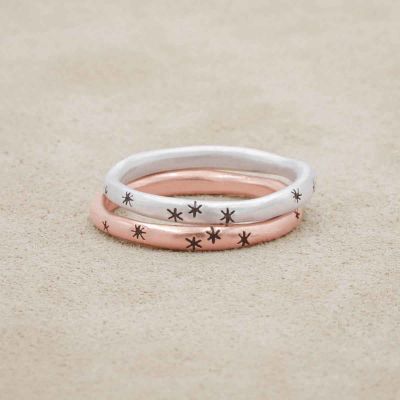Tiny sparkles stacking ring handcrafted in rose gold plated sterling silver with a satin finish and stackable with other mix and match rings