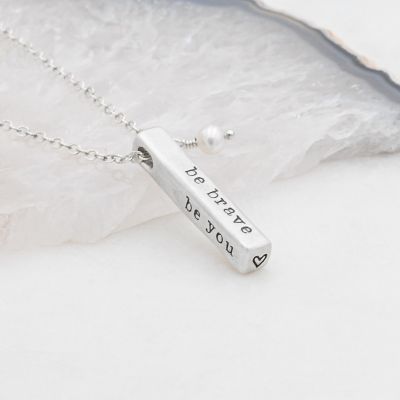 what matters most sterling silver necklace with 4 customizable sides and strung with a freshwater pearl
