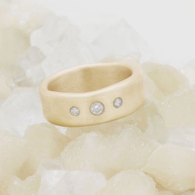 Faith Hope and Love ring hand-molded in 14k yellow gold set with a 3mm birthstone or diamond and two 2mm stones on the sides