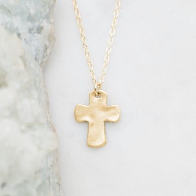 Grace for today cross necklace handcrafted in 10k yellow gold with a cross charm strung on choice of chain