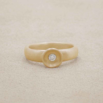 Love surrounds me ring hand-molded in 10k yellow gold set with a 3mm birthstone 