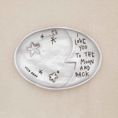 Moon and back keepsake dish, handcrafted in pewter, personalized and hand stamped with a name
