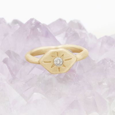Nostalgia ring hand-molded and cast in 14k yellow gold set with a 3mm birthstone or diamond