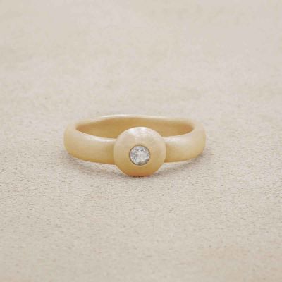 Our Love Endures ring hand-molded in 14k yellow gold and set with a 3mm birthstone or diamond 