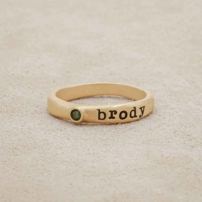 Personalized passage ring handcrafted in 14k yellow gold with your choice of birthstone 