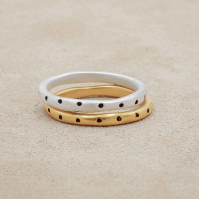 Polka dots stacking ring handcrafted in sterling silver and stackable with other mix and match stacking rings
