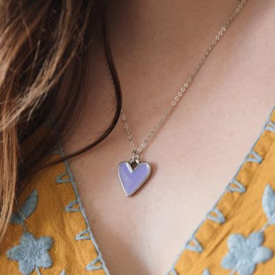 Brave Love® Lavender Heart Necklace {Pewter}