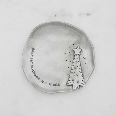 handcrafted pewter Santa plate with hand-stamped personalization