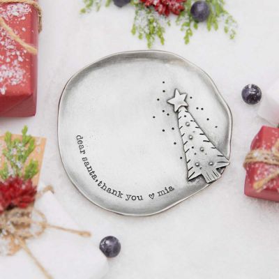 handcrafted pewter Santa plate with hand-stamped personalization