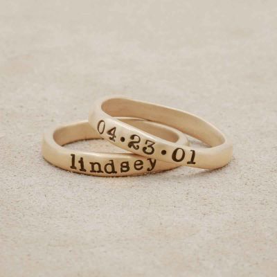 Personalized 14k yellow gold stackable name rings 