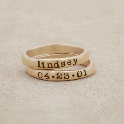 Personalized 10k yellow gold stackable name rings 