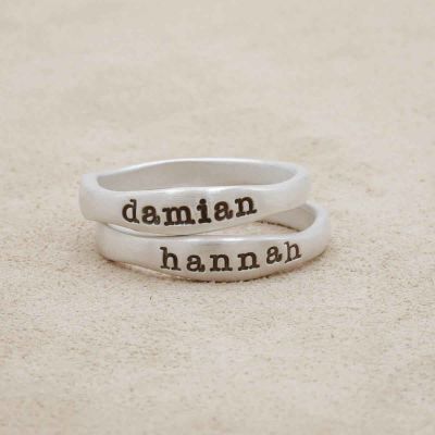 Personalized sterling silver stackable name rings