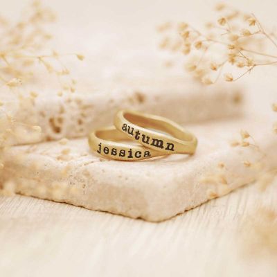 Two Personalized 10k yellow gold stackable name rings