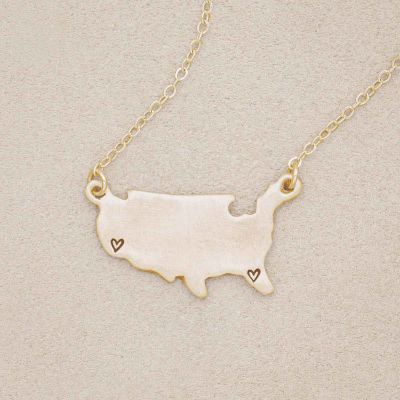 14k yellow gold state of my heart necklace, personalized with stamped hearts on states
