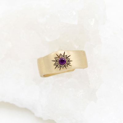 Sunburst birthstone ring handcrafted in 10k yellow gold and set with a birthstone of your choice