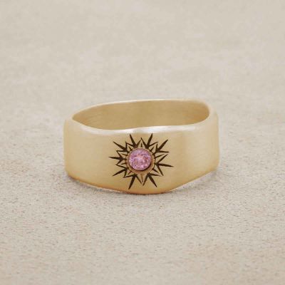 Sunburst birthstone ring handcrafted in 10k yellow gold and set with a birthstone of your choice