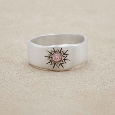 Sunburst birthstone ring handcrafted in sterling silver and set with a birthstone of your choice