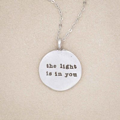 The Light is in You Necklace, handcrafted in pewter with an 18" silver toned link chain