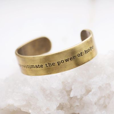 Handcrafted bronze-plated the power of hope cuff