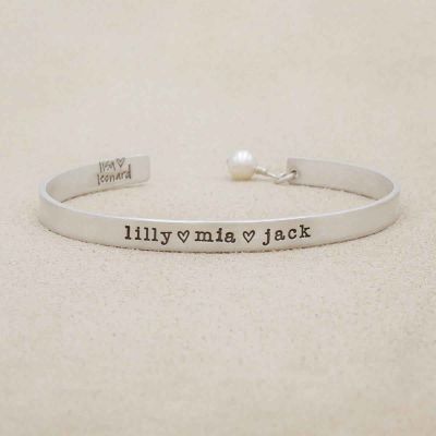 personalized Thin Sterling Cuff cast in Sterling Silver with a freshwater pearl