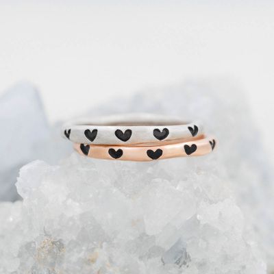 Tiny hearts stacking ring handcrafted in sterling silver with a satin finish stackable with other mix and match rings