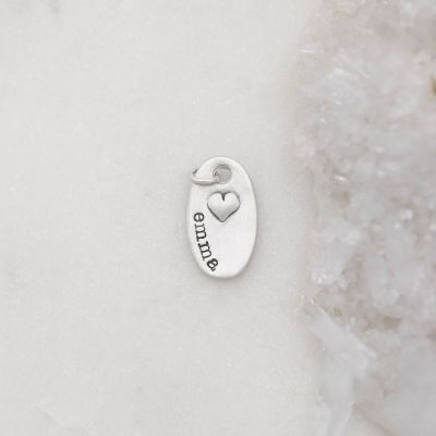 Tiny Oval With Heart Charm {Sterling Silver}