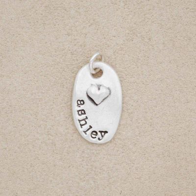 Tiny Oval With Heart Charm {Sterling Silver}