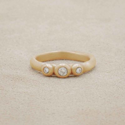 Togetherness ring, handcrafted in 10k gold, and set with two 2mm birthstone or diamond and one 3mm birthstone or diamond in the center 