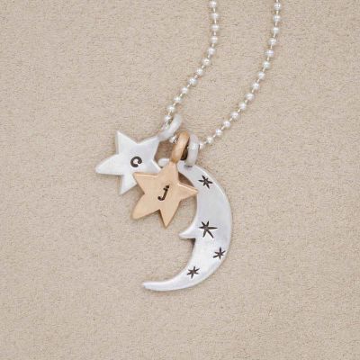 Twinkle little stars necklace with sterling silver and bronze charms personalized with initials