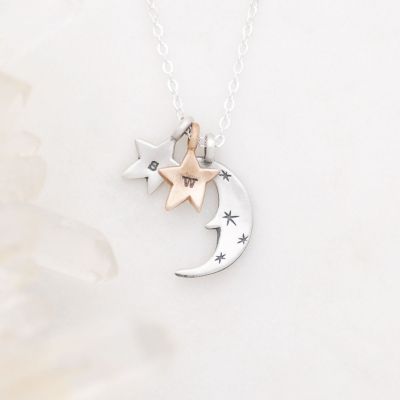 Twinkle little stars necklace with sterling silver and bronze charms personalized with initials