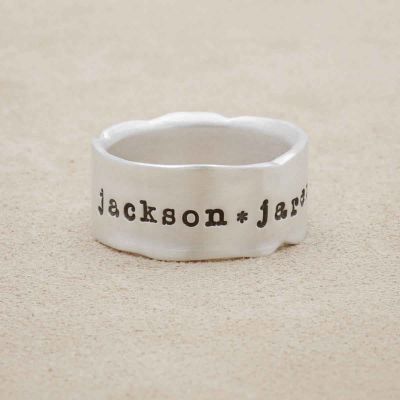 Very fine line ring handcrafted in sterling silver with a satin/antiqued finish customizable with a name, phrase or date