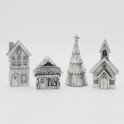 Winter Wonderland Village Set includes house, toy shop, church, and Christmas tree