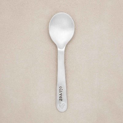 Wrapped Around My Heart First Spoon, handcrafted in pewter and personalized with a name or date