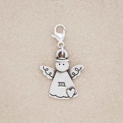 You're My Angel Bracelet charm, cast in Sterling Silver and personalized with an initial, on beige background